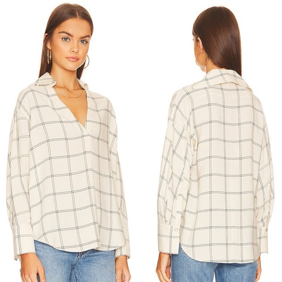 NWT Vince long sleeve vneck blouse ~pale oat | size large - Picture 2 of 8